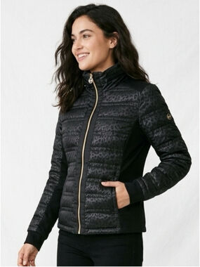 Michael Kors Black Quilted Puffer Jacket with Gold Zipper Large
